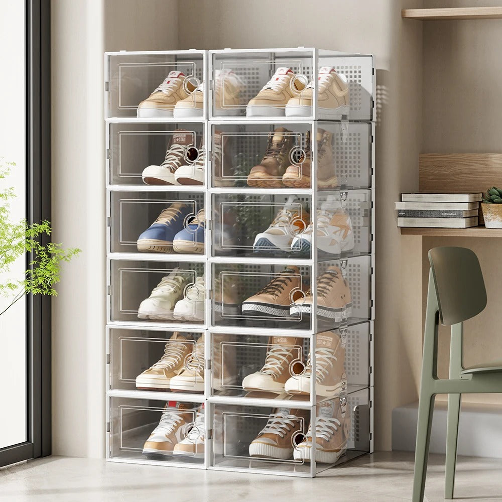 Lifeideas 12 Stackable Shoe Storage Box Organiser For Entryway Shoes Storage Organizer Shelf Home Decoration Cabinet
