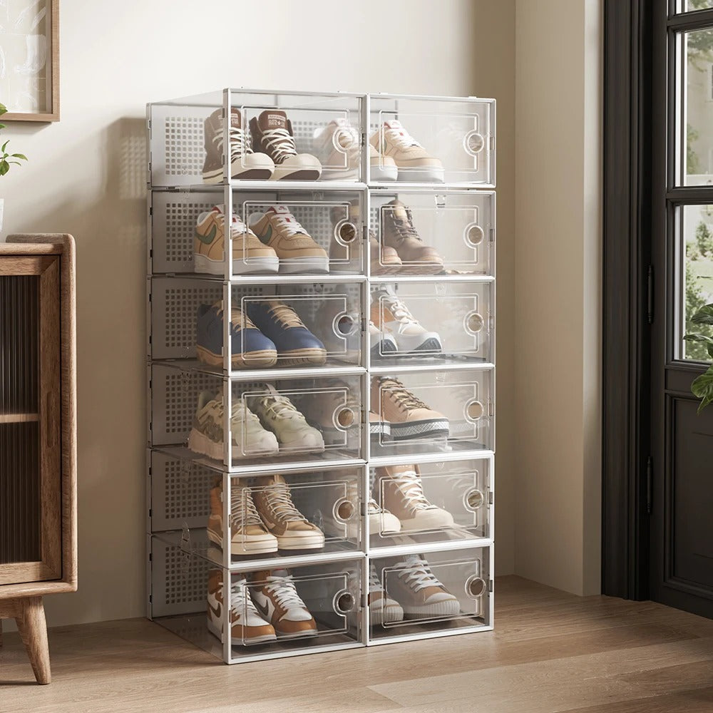 Lifeideas 12 Stackable Shoe Storage Box Organiser For Entryway Shoes Storage Organizer Shelf Home Decoration Cabinet
