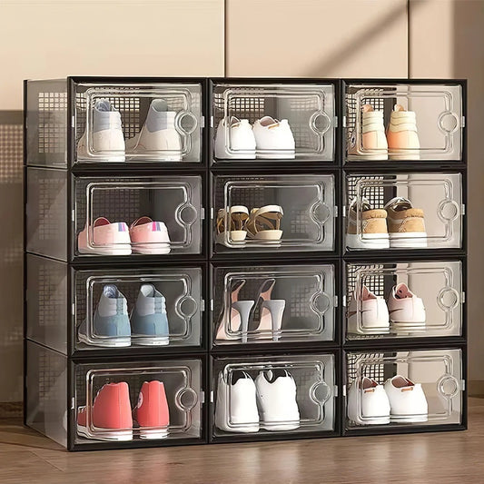 Lifeideas 12 Stackable Shoe Storage Box Organiser For Entryway Shoes Storage Organizer Shelf Home Decoration Cabinet